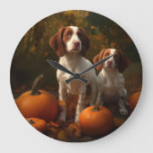 ブリタニースパニエル犬子犬オータムデライトカボチャ ラージ壁時計 (正面)