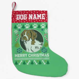 ブリタニースパニエル犬犬は醜いクリスマスセーターを育てる スモールクリスマスストッキング