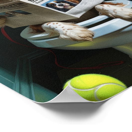 ブリタニースパニエル犬犬トイレにおもしろい座る ポスター (角)