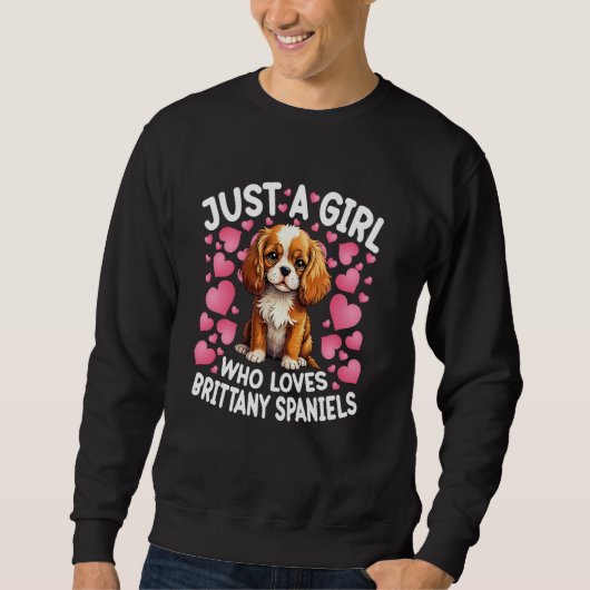 ブリタニースパニエル犬犬女性Gを愛する少女 スウェットシャツ (正面)