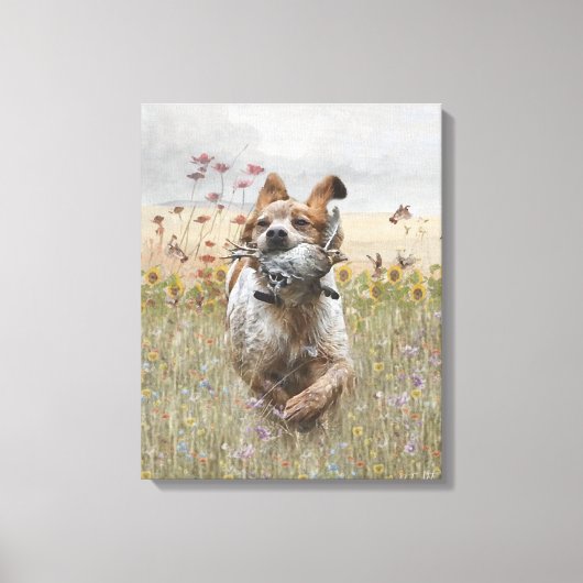 ブリタニースパニエル犬狩りウイル、アート キャンバスプリント (正面)