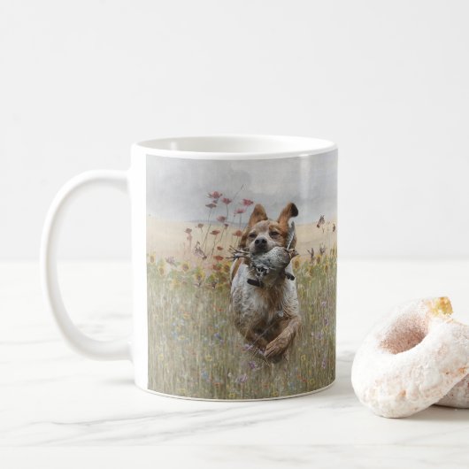 ブリタニースパニエル犬狩りウイル、アート コーヒーマグカップ (ドーナツ)