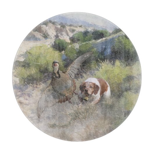 ブリタニースパニエル犬狩りチュカールパトリッジ，アート カッティングボード (正面)
