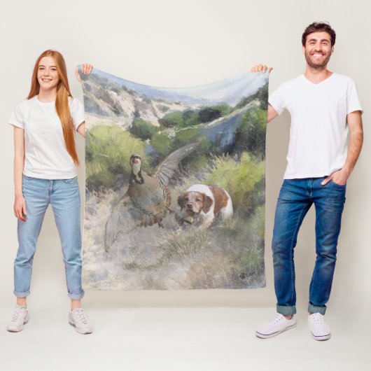 ブリタニースパニエル犬狩りチュカールパトリッジ，アート フリースブランケット (インサイチュ)