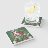 ブリタニースパニエル犬運転自転車セントパトリックの日 ストーンコースター (横)