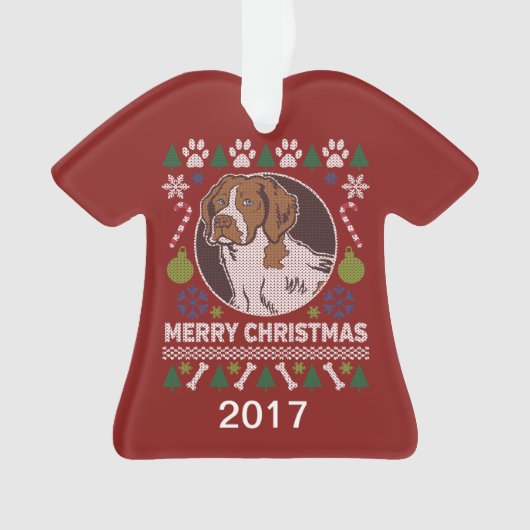 ブリタニースパニエル犬醜いクリスマスセーター オーナメント (正面)