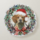 ブリタニースパニエル犬、クリスマス ラウンドクッション (裏面)