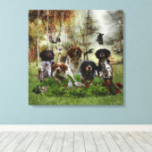 ブリタニースパニエル犬、バード狩り キャンバスプリント (インサイチュ (ウッドフロア))