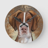 ブリタニースパニエル犬 ラウンド壁時計 (正面)