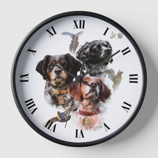 ブリタニースパニエル犬 壁時計 (正面)