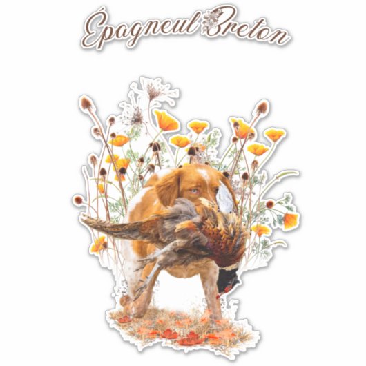 ブリタニースパニエル犬、狩りキージャントステッカー シール (正面)
