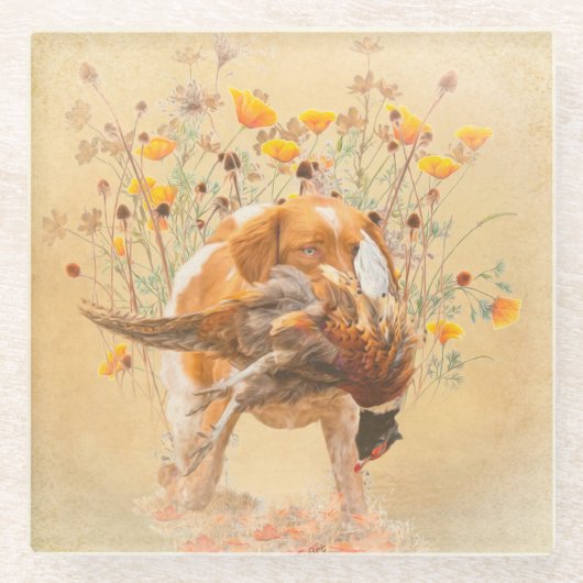 ブリタニースパニエル犬、狩りフェザントコーヒーマグT-Sh ガラスコースター (正面)