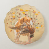 ブリタニースパニエル犬、狩りフェザントコーヒーマグT-Sh ラウンドクッション (裏面)