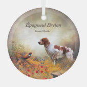 ブリタニースパニエル犬、鳥の狩りシーズン ガラスオーナメント (正面)