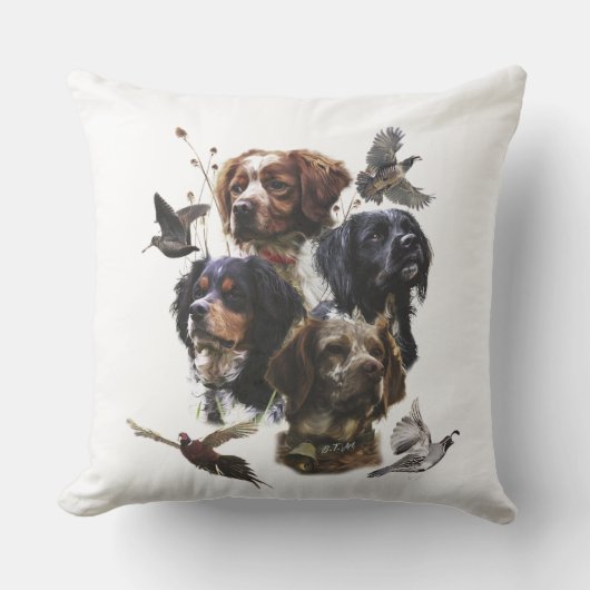 ブリタニースパニエル犬、鳥の狩りシーズン クッション (正面)