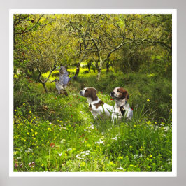 ブリタニースパニエル犬、鳥の狩りシーズン ポスター
