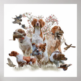 ブリタニースパニエル犬、鳥の狩りシーズン ポスター