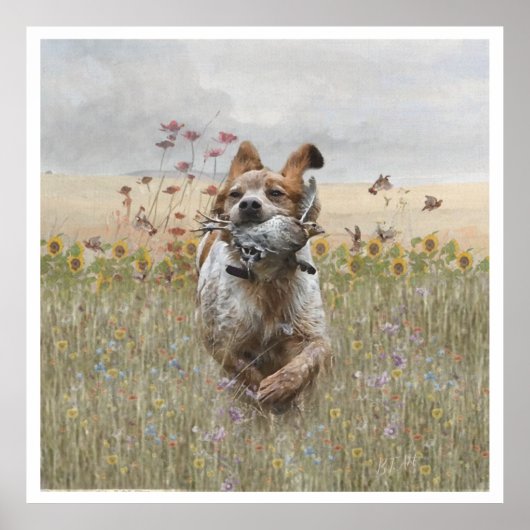 ブリタニースパニエル犬、鳥の狩りシーズン ポスター (正面)