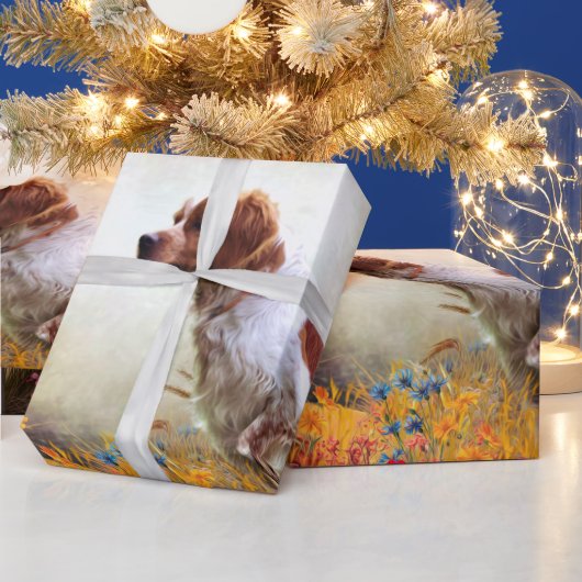 ブリタニースパニエル犬、鳥の狩りシーズン ラッピングペーパー (クリスマス)