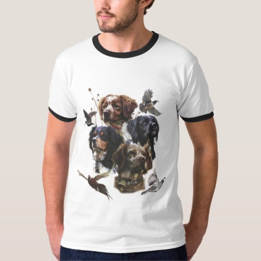 ブリタニースパニエル犬、鳥の狩りシーズン Tシャツ (正面)