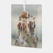 ブリタニースパニエル犬、鳥への情熱 ガラスオーナメント (正面左)