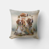 ブリタニースパニエル犬、鳥への情熱 クッション (正面)