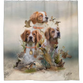 ブリタニースパニエル犬、鳥への情熱 シャワーカーテン (正面)