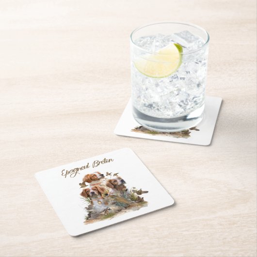 ブリタニースパニエル犬、鳥への情熱 スクエアペーパーコースター (インサイチュ)