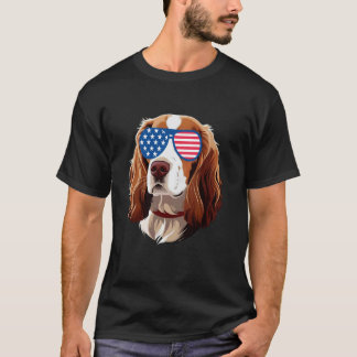 ブリタニースパニエル アメリカ国旗 愛国 7月4日 Tシャツ