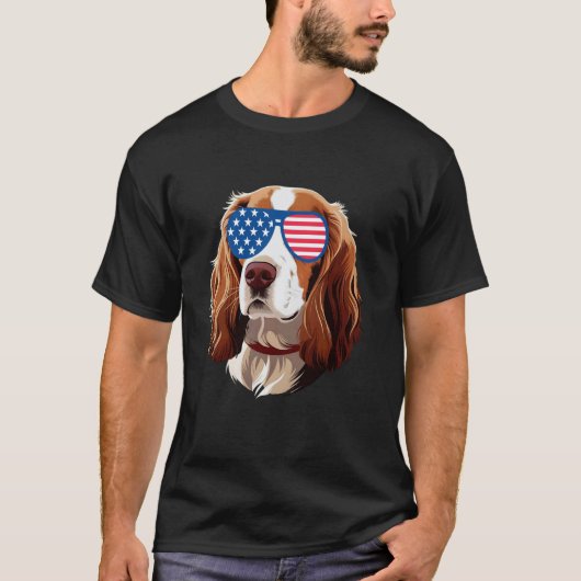 ブリタニースパニエル アメリカ国旗 愛国 7月4日 Tシャツ (正面)