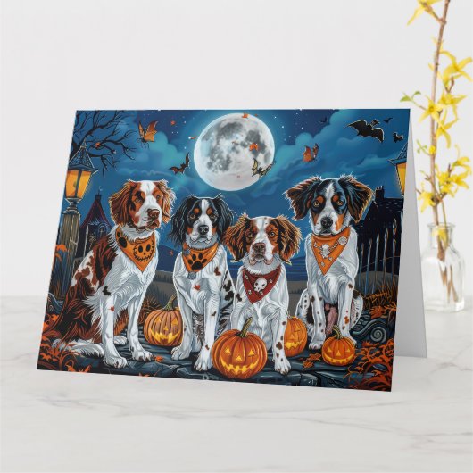ブリタニースパニエル ハロウィン 怪奇的な カード (黄色い花)