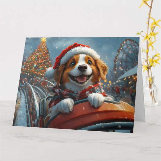 ブリタニースパニエル 犬 クリスマス カード (黄色い花)