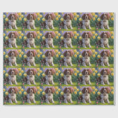ブリタニースパニエル 犬 春の花 絵画 ラッピングペーパー (フラット)