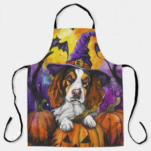 ブリタニー不気味スパニエル犬ハロウィンウィッチパンプキン エプロン