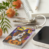 ブリタニー不気味スパニエル犬ハロウィンウィッチパンプキン キーホルダー (正面右)