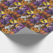 ブリタニー不気味スパニエル犬ハロウィンウィッチパンプキン ラッピングペーパー (角)