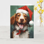 ブリタニー犬のクリスマス絵画ブラシのアートワーク カード (黄色い花)