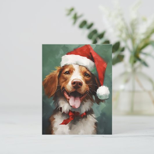 ブリタニー犬のクリスマス絵画ブラシのアートワーク シーズンカード (スタンド正面)