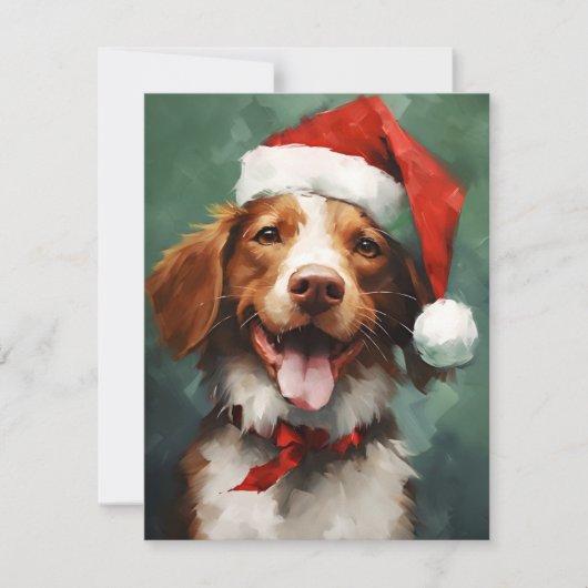 ブリタニー犬のクリスマス絵画ブラシのアートワーク シーズンカード (正面)