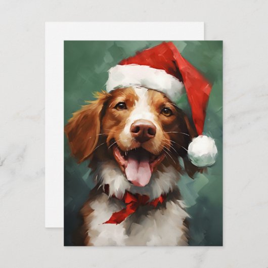 ブリタニー犬のクリスマス絵画ブラシのアートワーク シーズンカード (正面/裏面)