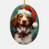 ブリタニー犬のクリスマス絵画ブラシのアートワーク セラミックオーナメント (正面)