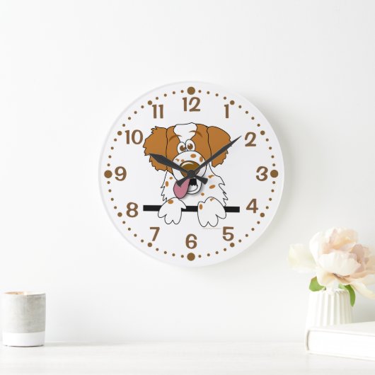ブリタニー犬の恋人の時計の漫画スパニエル犬のためのギフト ラージ壁時計 (ホーム)