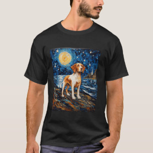ブリタニー犬の恋人スターリーナイトメンズ芸術的女性 Tシャツ