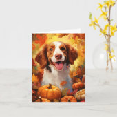 ブリタニー犬の秋の感謝祭 カード (黄色い花)