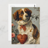 ブリタニー犬ヴィンテージバレンタインデー ポストカード (正面/裏面)