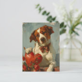 ブリタニー犬ヴィンテージバレンタインデー ポストカード (スタンド正面)