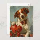 ブリタニー犬ヴィンテージバレンタインデー ポストカード (正面/裏面)