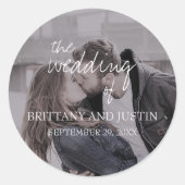 ブリタニー白スクリプト写真結婚の封筒用シール ラウンドシール (正面)