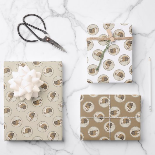 ブリタニー絵を描ズオレンジローアンスパニエル犬かわいいドッグアート ラッピングペーパーシート (正面)