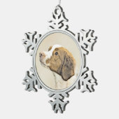 ブリタニー絵画ズ – かわいいオリジナルドッグアート スノーフレークピューターオーナメント (右)